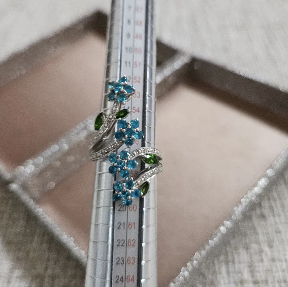 Sterling Silver Gemstone Floral Bypass Ring